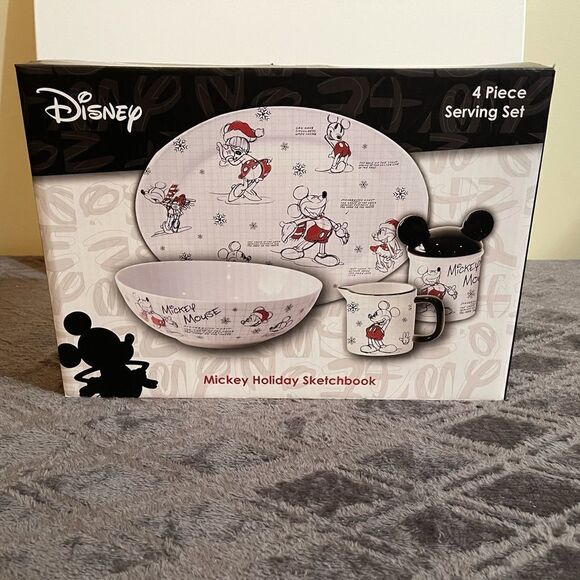 Disney Mickey & Minnie Mouse Sketchbook Christmas 4 piece Serving Set NWT - Picture 13 of 13